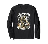 Skater Dad Still Standing Skeleton Skateboarder Grunge Art Long Sleeve T-Shirt