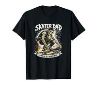 Skater Dad Still Standing Skeleton Skateboarder Grunge Art T-Shirt