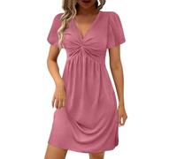 Skater Dresses for Women UK Womens Summer Dresses Bubble Sleeve Swing V-Neck Flowy Sundress Loose Knee Length Midi Dress for Casual Holiday Vacations Beach,My Orders A Pink