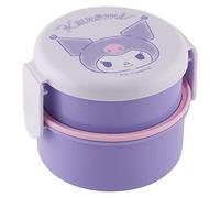 Skater Kuromi 2 Tier Round Bento Lunch Box with Folk (17oz) - Authentic Japanese Design - Microwave Safe - Purple
