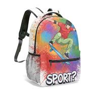 Skater Silhouette Paint Splatter 16 Inch Backpack All Over Print Streetwear Urban Graphic Rucksack for School Kids (03)