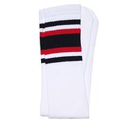 Skater Socks 19 Inch Mid calf White tube socks with Black-Red stripes style 4 Unisex striped oldschool socks