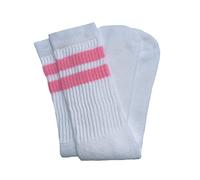 Skater Socks 19" Mid Calf Tube Socks, White/Bubblegum Pink Stripes Style 2, 18 Years