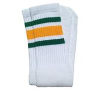 Skater Socks 19" Mid calf White tube socks with Green-Gold stripes style 3 Unisex oldschool retro socks