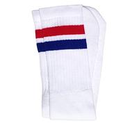 SKATERSOCKS 19" Mid calf White tube socks with Red-Royal Blue stripes style 2