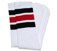 Skatersocks 22 Inch oldschool Tube Socks knee high white black-red striped tubesocks
