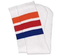 SKATERSOCKS Skater Socks 19" Mid Calf Tube Socks, White/Orange-red-royal Blue Stripes Style 1, 18 Years