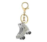 Skates Rhinestone Keychain,Shoe Gold Sparkling Charm Keychain Pendant (Silver)
