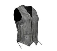 Skates sports Genuine Leather Motorcycle Vest Adjustable Side Laces Biker Vest with 2 Concealed Pockets Motorbike Riding Club Waistcoat (8XL, Distress Brown)