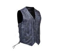 Skates sports Genuine Leather Motorcycle Vest Adjustable Side Laces Biker Vest with 2 Concealed Pockets Motorbike Riding Club Waistcoat (7XL, Distress Sky)