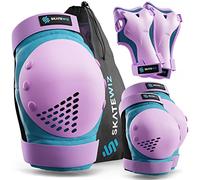 SKATEWIZ Boys Knee Pads and Elbow Pads Set - Wrist Guards for Skating - SMASH - Size S Blue Purple - Knee Pads for Kids, Roller Skates Scooter Skateboard Pads for Kids 8-14