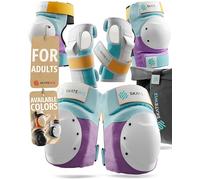 SKATEWIZ Knee and Elbow Pads Adult - Skating Protective Gear - Skate Pads with Wrist Guards - SHIELD - Size ML Lavender Blue - Skateboard, Inline Skates, Scooter, BMX