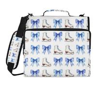 Skating Ice Skate Blue Bows White Boots 3 Ringing 1.5 inch Binder Organizer with Handle and Removable Shoulder Strap Multi-Pocket School Supplies Organizer for Middle School