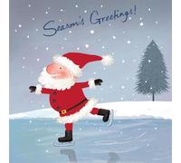 Skating Santa on Frozen Lake - Charity Christmas Seasons Greetings Cards - Pack of 5 - Fun Festive Design - Special Detailed Finish - Made in the UK - Eco-Friendly