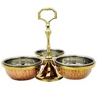 SKAVIJ Copper Steel Serving Pickle, Condiment Dish Rack 3-Bowls Set 0.18 Litre