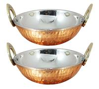 SKAVIJ Hammered Style Heat Insulated Bowl Set Copper Stainless Steel Serving Karahi (10.2 Litre, Pack of 2)