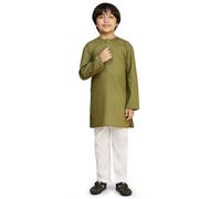 SKAVIJ Kids Cotton 2-Piece Kurta Pajama Set for Boys Olive Green 6-7 Years