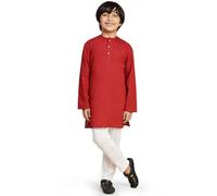 SKAVIJ Kids Cotton 2-Piece Kurta Pajama Set for Boys Red 10-11 Years