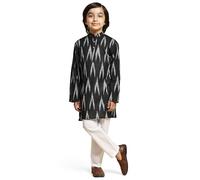 SKAVIJ Kids Printed Cotton Traditional Ethnic Wear Kurta Pajama Set for Boys Black 4-5 Years