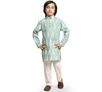 SKAVIJ Kids Printed Cotton Traditional Ethnic Wear Kurta Pajama Set for Boys Olive Green 6-7 Years