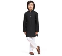 SKAVIJ Kids Soft Cotton Kurta Pajama Set for Boys Black 10-11 Years