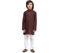 SKAVIJ Kids Soft Cotton Kurta Pajama Set for Boys Brown 8-9 Years