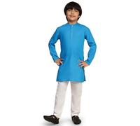 SKAVIJ Kids Soft Cotton Kurta Pajama Set for Boys Brown |Traditional Ethnic Wear for Diwali, Puja, and Festival Celebration Turquoise 4-5 Years