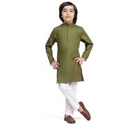 SKAVIJ Kids Soft Cotton Kurta Pajama Set for Boys Olive Green 2-3 Years