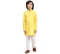 SKAVIJ Kids Soft Cotton Kurta Pajama Set for Boys Yellow 8-9 Years
