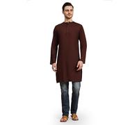 SKAVIJ Kurta for Men Cotton Long Indian Shirt Brown_M
