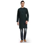 SKAVIJ Kurta for Men Cotton Long Indian Shirt Green_L
