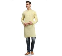 SKAVIJ Kurta for Men Cotton Long Indian Shirt Lemon_S