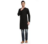 SKAVIJ Kurta for Men Cotton Long Indian Shirt (Medium, Black)