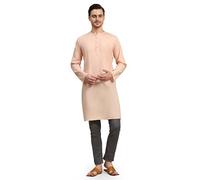 SKAVIJ Kurta for Men Cotton Long Indian Shirt Pink_L