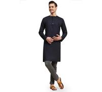 SKAVIJ Kurta for Men Cotton Long Indian Shirt (Small, Blue)