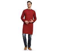 SKAVIJ Kurta for Men Cotton Long Indian Shirt (Small, Red)