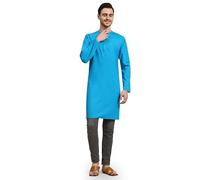 SKAVIJ Kurta for Men Cotton Long Indian Shirt (X-Large, Turquoise)