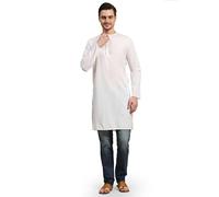 SKAVIJ Kurta for Men Cotton Long Shirt Indian Wedding (Medium, White)