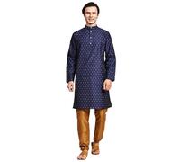 SKAVIJ Men’s Art Silk Kurta Pajama Set | Traditional Ethnic Printed Kurta with Churidar Pajama | Perfect Outfit for Diwali, Wedding & Festive Celebrations Blue_M