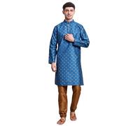 SKAVIJ Men’s Art Silk Kurta Pajama Set | Traditional Ethnic Printed Kurta with Churidar Pajama | Perfect Outfit for Diwali, Wedding & Festive Celebrations Turquoise_L