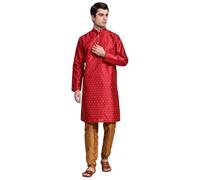 SKAVIJ Men’s Art Silk Kurta Pajama Set | Traditional Ethnic Printed Kurta with Churidar Pajama | Perfect Outfit for Diwali, Wedding & Festive Celebrations Red_M