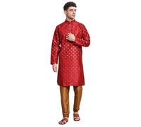SKAVIJ Men’s Art Silk Kurta Pajama Set | Traditional Ethnic Printed Kurta with Churidar Pajama | Perfect Outfit for Diwali, Wedding & Festive Celebrations Red_S