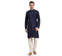 SKAVIJ Men's Cotton Blend Embroidered Kurta Pyjama Set Thread Work Woven Design Festive Ethnic Dress (KP136blue_Blue_M)