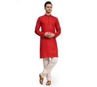 SKAVIJ Men's Cotton Blend Embroidered Kurta Pyjama Set Thread Work Woven Design Festive Ethnic Dress (KP136red_Red_XL)