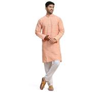 SKAVIJ Men’s Cotton Kurta Pajama Set | Traditional Ethnic Wear for Men | Comfortable Long Sleeve Kurta with Pajama | Perfect Outfit for Diwali, Wedding & Festival Celebrations Orange
