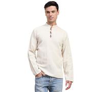 SKAVIJ Men’s Handloom Cotton Kurta Wooden Loop Button Casual Shirt (Medium,Off-White)