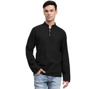 SKAVIJ Men’s Handloom Cotton Kurta Wooden Loop Button Casual Shirt (X-Large,Black)