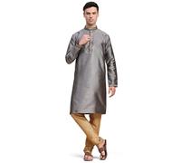 SKAVIJ Men's Jacquard Silk Woven Design Kurta Pajama Set Ethnic Motifs Long Sleeves Ethnic Dress (KP131grey_Grey_S)