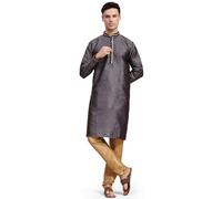 SKAVIJ Men’s Jacquard Silk Kurta Pajama Set | Festive Ethnic Wear for Men | Traditional Long Sleeve Kurta with Churidar Pajama | Perfect for Diwali, Wedding & Festival Celebrations Blue_Small
