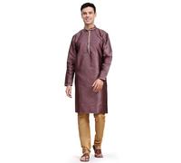 SKAVIJ Men's Jacquard Silk Woven Design Kurta Pajama Set Ethnic Motifs Long Sleeves Ethnic Dress (KP131purple_Purple_S)